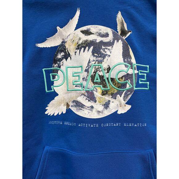 Genuine Authentic Garment Embroidered Peace Hoodie Sweatshirt Mens Medium Blue - Picture 1 of 6